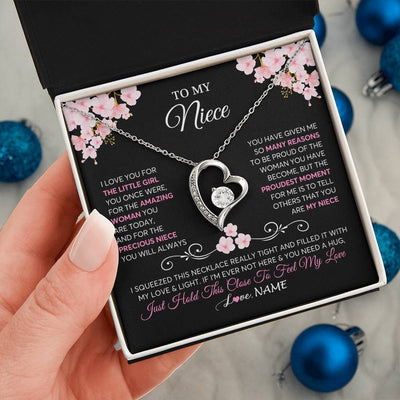 Forever Love Necklace 14K White Gold Finish | 2 | Personalized To My Niece Necklace From Aunt Uncle Love You Little Girl Niece Jewelry Birthday Jewelry Graduation Christmas Customized Gift Box Message Card | teecentury