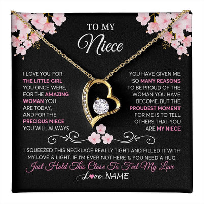 Forever Love Necklace 18K Yellow Gold Finish | 1 | Personalized To My Niece Necklace From Aunt Uncle Love You Little Girl Niece Jewelry Birthday Jewelry Graduation Christmas Customized Gift Box Message Card | teecentury
