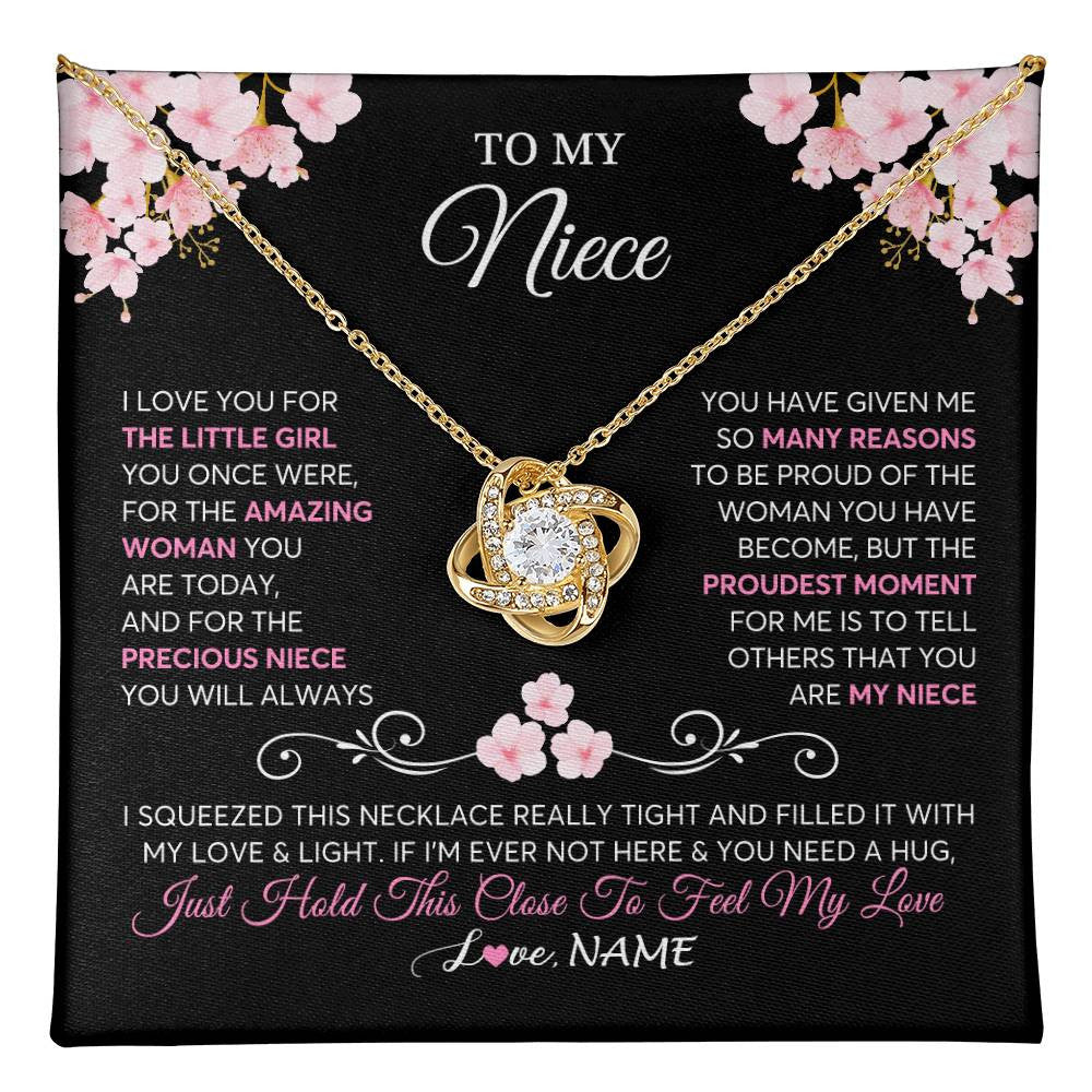 Love Knot Necklace 18K Yellow Gold Finish | 1 | Personalized To My Niece Necklace From Aunt Uncle Love You Little Girl Niece Jewelry Birthday Jewelry Graduation Christmas Customized Gift Box Message Card | teecentury