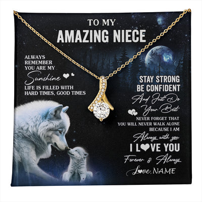 Alluring Beauty Necklace 18K Yellow Gold Finish | 1 | Personalized To My Niece Necklace From Aunt Uncle Moon Wolf Niece Birthday Gifts Jewelry Graduation Christmas Customized Gift Box Message Card | teecentury