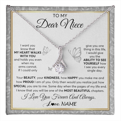 Alluring Beauty Necklace 14K White Gold Finish | 1 | Personalized To My Niece Necklace From Aunt Uncle My Heart Walks With You Niece Birthday Gifts Jewelry Graduation Christmas Customized Gift Box Message Card | teecentury