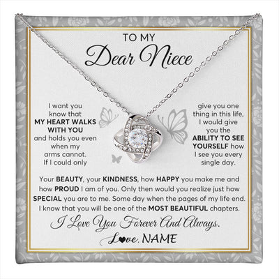 Love Knot Necklace 14K White Gold Finish | 1 | Personalized To My Niece Necklace From Aunt Uncle My Heart Walks With You Niece Birthday Gifts Jewelry Graduation Christmas Customized Gift Box Message Card | teecentury