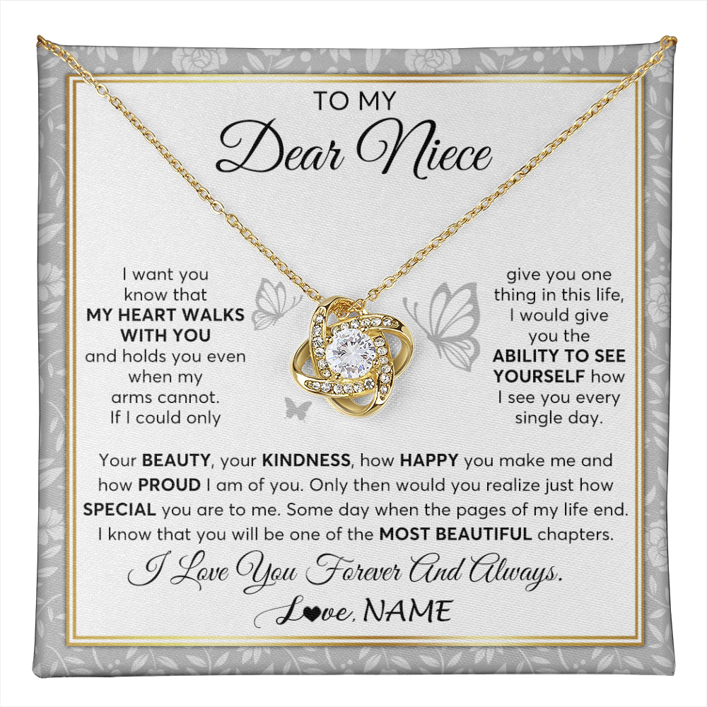 Love Knot Necklace 18K Yellow Gold Finish | 1 | Personalized To My Niece Necklace From Aunt Uncle My Heart Walks With You Niece Birthday Gifts Jewelry Graduation Christmas Customized Gift Box Message Card | teecentury