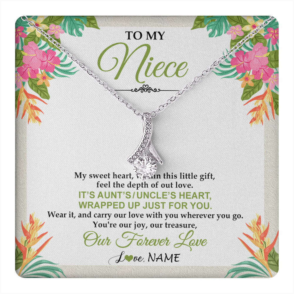 Alluring Beauty Necklace 14K White Gold Finish | 1 | Personalized To My Niece Necklace From Aunt Uncle My Sweet Heart Birthday Gift For Niece Graduation Anniversary Christmas Customized Gift Box Message Card | teecentury