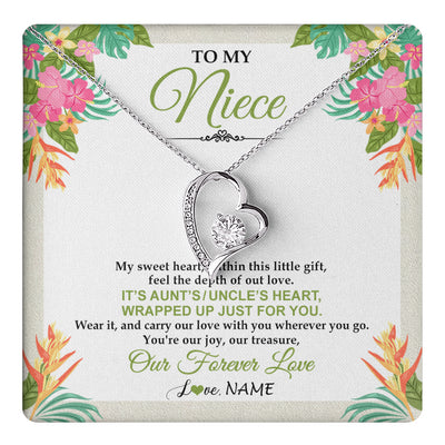 Forever Love Necklace 14K White Gold Finish | 1 | Personalized To My Niece Necklace From Aunt Uncle My Sweet Heart Birthday Gift For Niece Graduation Anniversary Christmas Customized Gift Box Message Card | teecentury