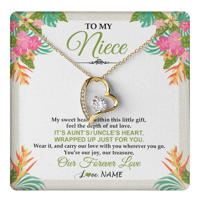 Forever Love Necklace 18K Yellow Gold Finish | 1 | Personalized To My Niece Necklace From Aunt Uncle My Sweet Heart Birthday Gift For Niece Graduation Anniversary Christmas Customized Gift Box Message Card | teecentury