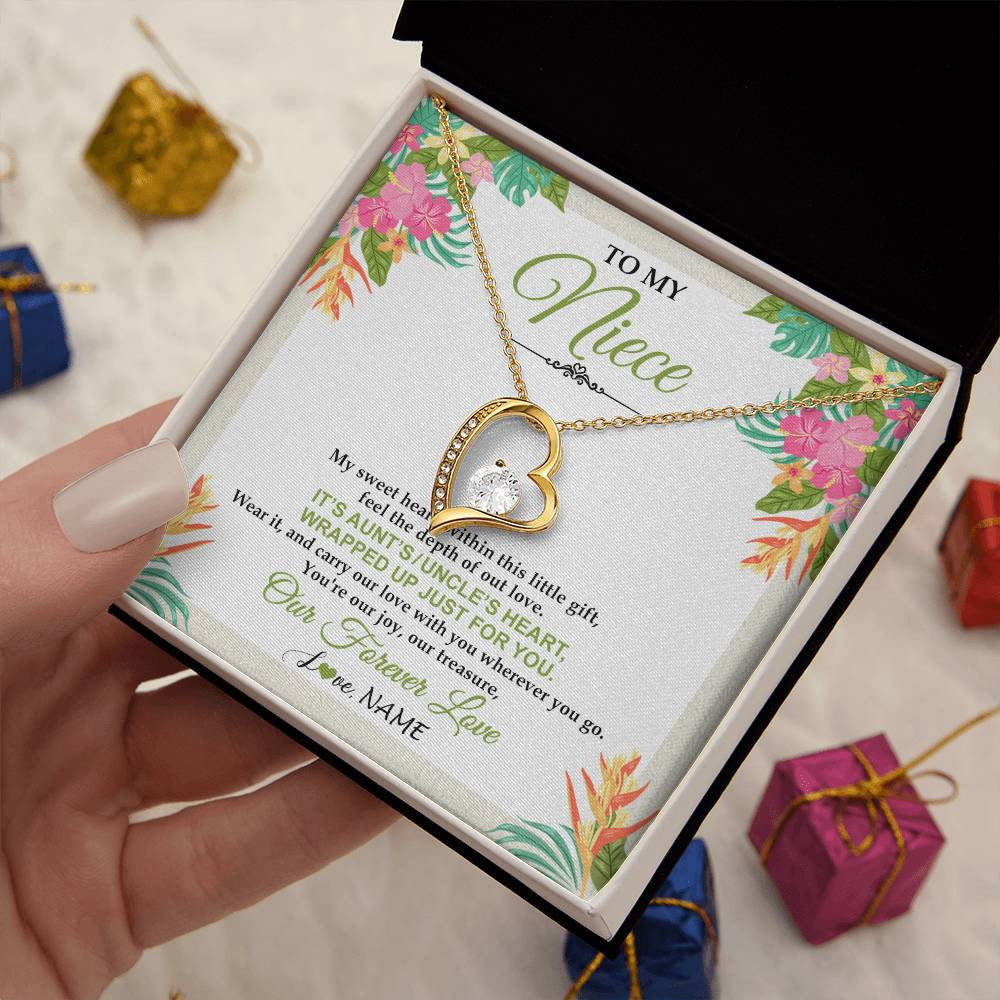 Forever Love Necklace 18K Yellow Gold Finish | 2 | Personalized To My Niece Necklace From Aunt Uncle My Sweet Heart Birthday Gift For Niece Graduation Anniversary Christmas Customized Gift Box Message Card | teecentury