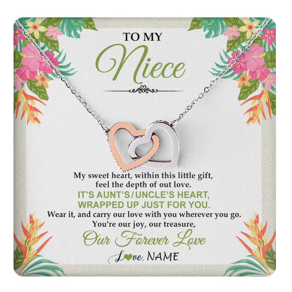 Interlocking Hearts Necklace Stainless Steel & Rose Gold Finish | 1 | Personalized To My Niece Necklace From Aunt Uncle My Sweet Heart Birthday Gift For Niece Graduation Anniversary Christmas Customized Gift Box Message Card | teecentury