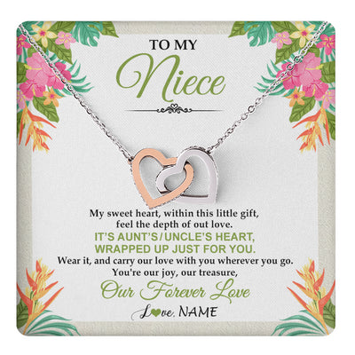 Interlocking Hearts Necklace Stainless Steel & Rose Gold Finish | 1 | Personalized To My Niece Necklace From Aunt Uncle My Sweet Heart Birthday Gift For Niece Graduation Anniversary Christmas Customized Gift Box Message Card | teecentury