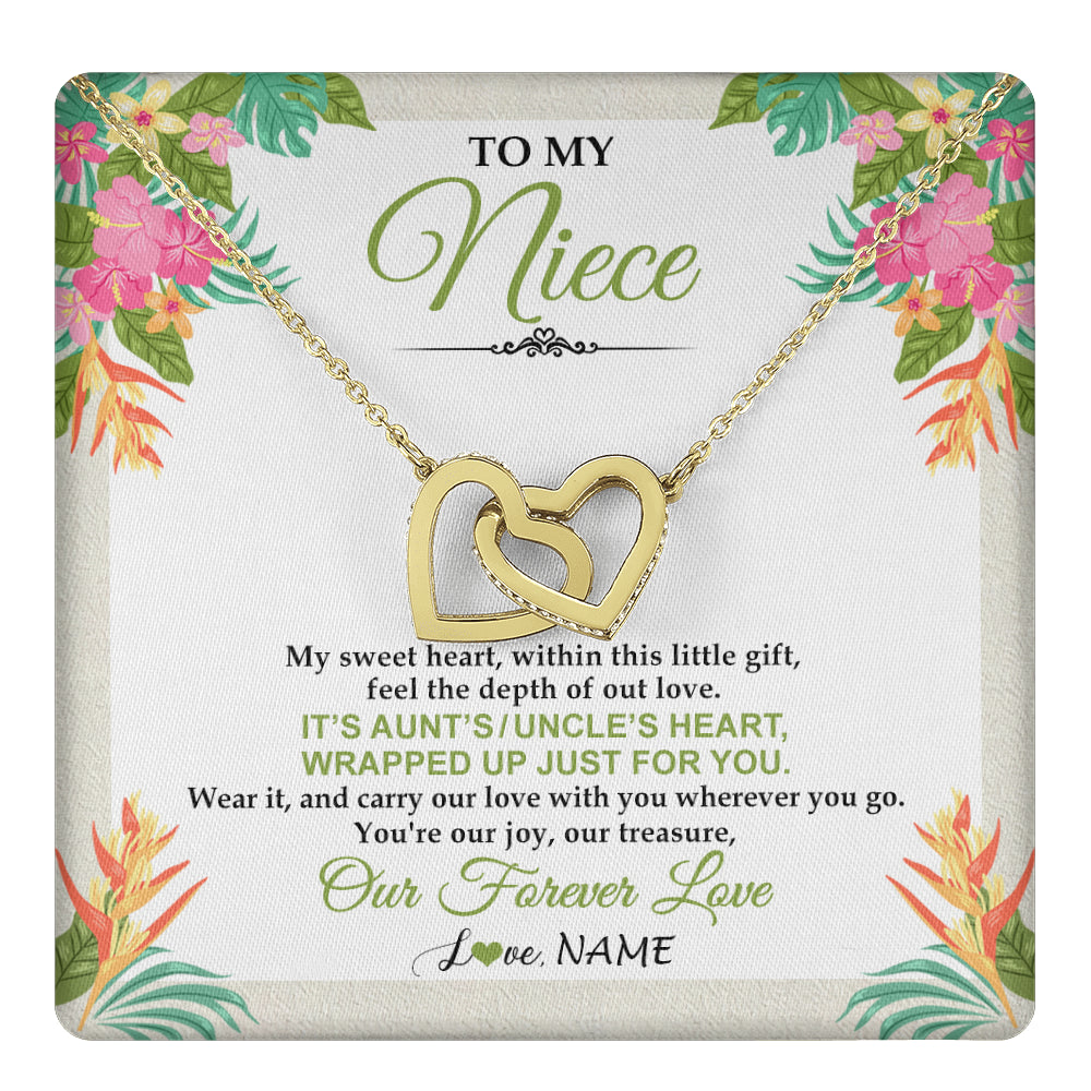 Interlocking Hearts Necklace 18K Yellow Gold Finish | 1 | Personalized To My Niece Necklace From Aunt Uncle My Sweet Heart Birthday Gift For Niece Graduation Anniversary Christmas Customized Gift Box Message Card | teecentury
