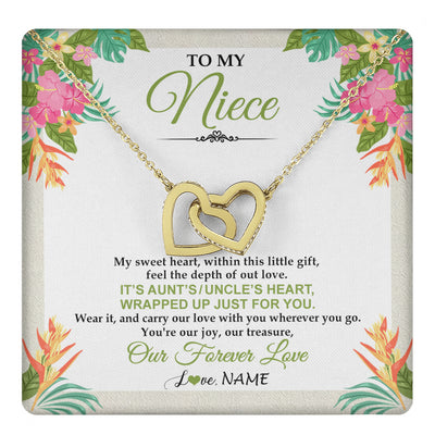 Interlocking Hearts Necklace 18K Yellow Gold Finish | 1 | Personalized To My Niece Necklace From Aunt Uncle My Sweet Heart Birthday Gift For Niece Graduation Anniversary Christmas Customized Gift Box Message Card | teecentury
