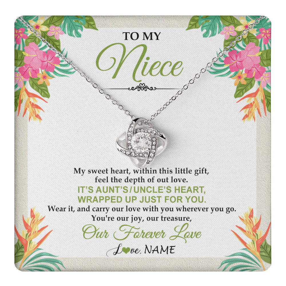 Love Knot Necklace 14K White Gold Finish | 1 | Personalized To My Niece Necklace From Aunt Uncle My Sweet Heart Birthday Gift For Niece Graduation Anniversary Christmas Customized Gift Box Message Card | teecentury