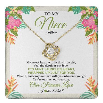 Love Knot Necklace 18K Yellow Gold Finish | 1 | Personalized To My Niece Necklace From Aunt Uncle My Sweet Heart Birthday Gift For Niece Graduation Anniversary Christmas Customized Gift Box Message Card | teecentury