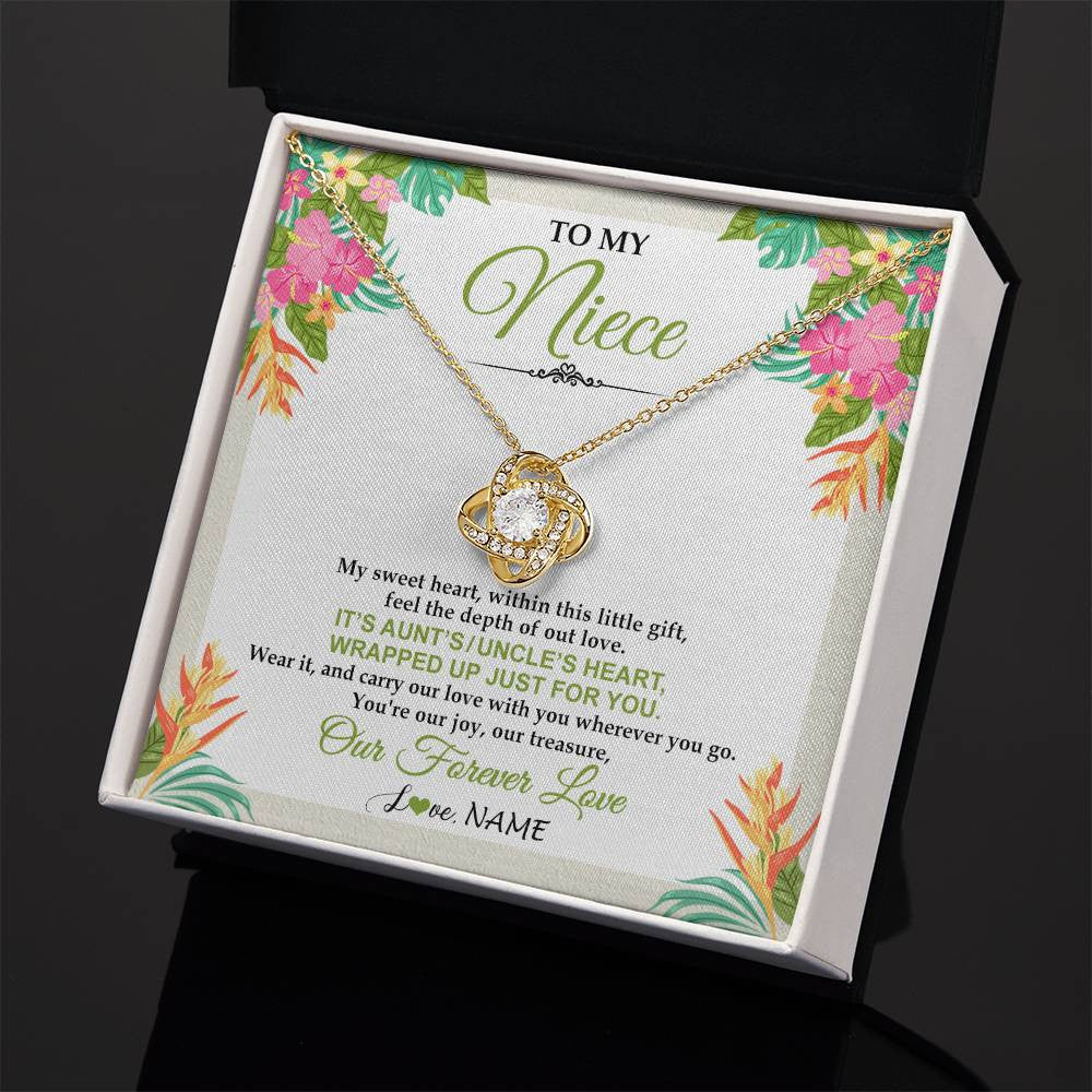 Love Knot Necklace 18K Yellow Gold Finish | 2 | Personalized To My Niece Necklace From Aunt Uncle My Sweet Heart Birthday Gift For Niece Graduation Anniversary Christmas Customized Gift Box Message Card | teecentury