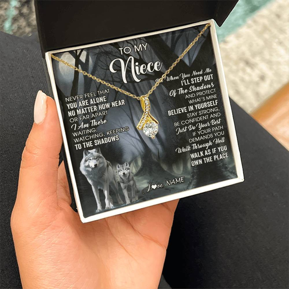 Alluring Beauty Necklace 18K Yellow Gold Finish | 2 | Personalized To My Niece Necklace From Aunt Uncle Never Feel That You Are Alone Wolf Niece Birthday Gifts Jewelry Christmas Customized Gift Box Message Card | teecentury