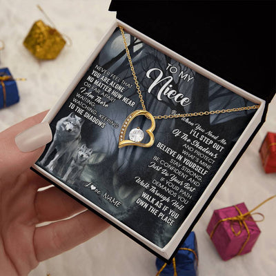 Forever Love Necklace 18K Yellow Gold Finish | 2 | Personalized To My Niece Necklace From Aunt Uncle Never Feel That You Are Alone Wolf Niece Birthday Gifts Jewelry Christmas Customized Gift Box Message Card | teecentury