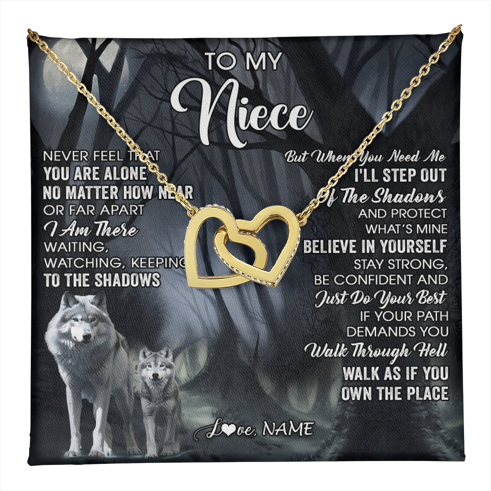 Interlocking Hearts Necklace 18K Yellow Gold Finish | 1 | Personalized To My Niece Necklace From Aunt Uncle Never Feel That You Are Alone Wolf Niece Birthday Gifts Jewelry Christmas Customized Gift Box Message Card | teecentury