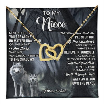 Interlocking Hearts Necklace 18K Yellow Gold Finish | 1 | Personalized To My Niece Necklace From Aunt Uncle Never Feel That You Are Alone Wolf Niece Birthday Gifts Jewelry Christmas Customized Gift Box Message Card | teecentury