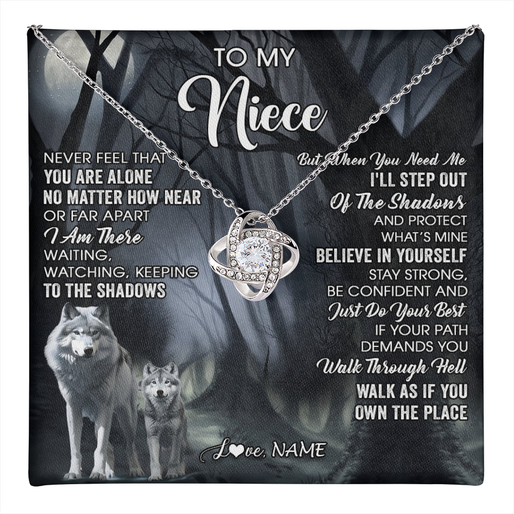 Love Knot Necklace 14K White Gold Finish | 1 | Personalized To My Niece Necklace From Aunt Uncle Never Feel That You Are Alone Wolf Niece Birthday Gifts Jewelry Christmas Customized Gift Box Message Card | teecentury