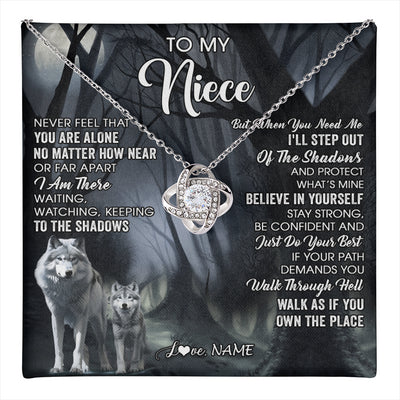 Love Knot Necklace 14K White Gold Finish | 1 | Personalized To My Niece Necklace From Aunt Uncle Never Feel That You Are Alone Wolf Niece Birthday Gifts Jewelry Christmas Customized Gift Box Message Card | teecentury