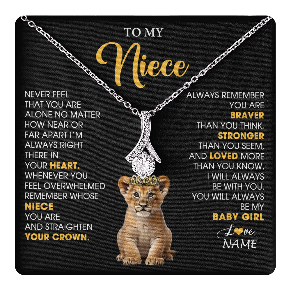Alluring Beauty Necklace 14K White Gold Finish | 1 | Personalized To My Niece Necklace From Aunt Uncle Never Feel You Are Alone Lion Birthday Gift Niece Anniversary Christmas Customized Gift Box Message Card | teecentury