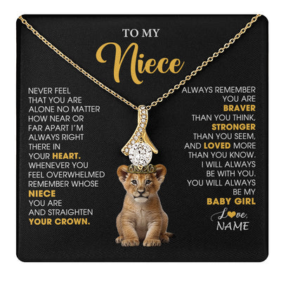 Alluring Beauty Necklace 18K Yellow Gold Finish | 1 | Personalized To My Niece Necklace From Aunt Uncle Never Feel You Are Alone Lion Birthday Gift Niece Anniversary Christmas Customized Gift Box Message Card | teecentury