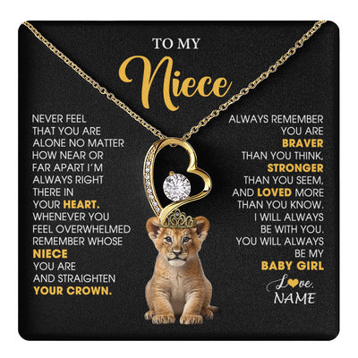 Forever Love Necklace 18K Yellow Gold Finish | 1 | Personalized To My Niece Necklace From Aunt Uncle Never Feel You Are Alone Lion Birthday Gift Niece Anniversary Christmas Customized Gift Box Message Card | teecentury