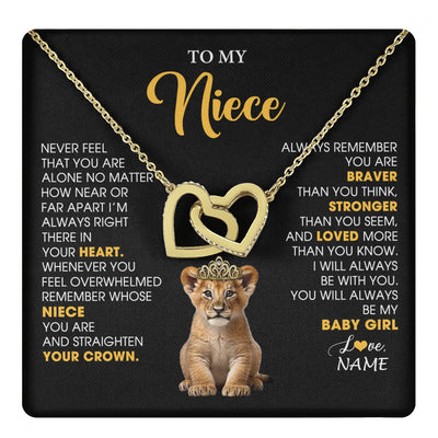 Interlocking Hearts Necklace 18K Yellow Gold Finish | 1 | Personalized To My Niece Necklace From Aunt Uncle Never Feel You Are Alone Lion Birthday Gift Niece Anniversary Christmas Customized Gift Box Message Card | teecentury