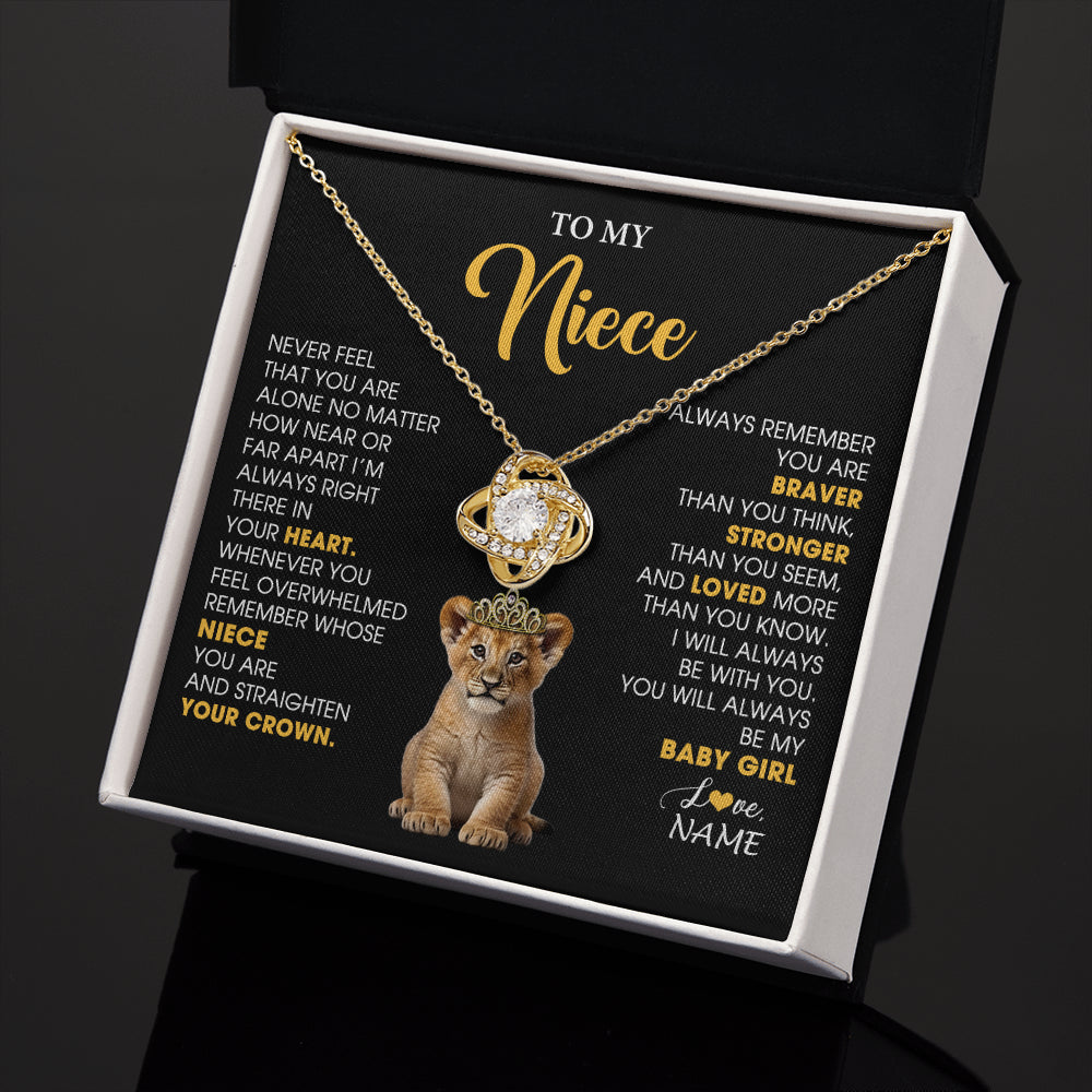 Love Knot Necklace 18K Yellow Gold Finish | 2 | Personalized To My Niece Necklace From Aunt Uncle Never Feel You Are Alone Lion Birthday Gift Niece Anniversary Christmas Customized Gift Box Message Card | teecentury