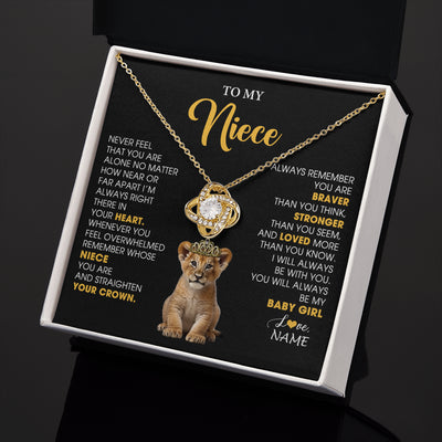 Love Knot Necklace 18K Yellow Gold Finish | 2 | Personalized To My Niece Necklace From Aunt Uncle Never Feel You Are Alone Lion Birthday Gift Niece Anniversary Christmas Customized Gift Box Message Card | teecentury