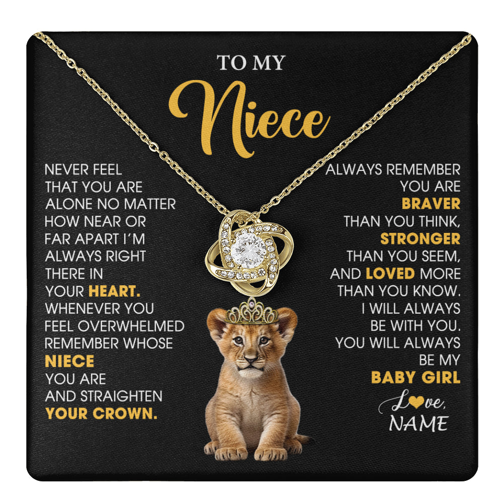 Love Knot Necklace 18K Yellow Gold Finish | 1 | Personalized To My Niece Necklace From Aunt Uncle Never Feel You Are Alone Lion Birthday Gift Niece Anniversary Christmas Customized Gift Box Message Card | teecentury