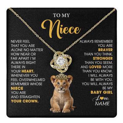 Love Knot Necklace 18K Yellow Gold Finish | 1 | Personalized To My Niece Necklace From Aunt Uncle Never Feel You Are Alone Lion Birthday Gift Niece Anniversary Christmas Customized Gift Box Message Card | teecentury
