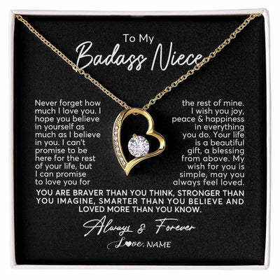 Forever Love Necklace 18K Yellow Gold Finish | Personalized To My Niece Necklace From Aunt Uncle Never Forget How Much I Love You Niece Jewelry Birthday Christmas Graduation Customized Gift Box Message Card | teecentury