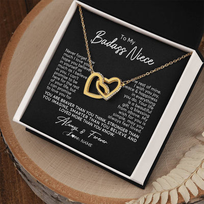 Interlocking Hearts Necklace 18K Yellow Gold Finish | Personalized To My Niece Necklace From Aunt Uncle Never Forget How Much I Love You Niece Jewelry Birthday Christmas Graduation Customized Gift Box Message Card | teecentury