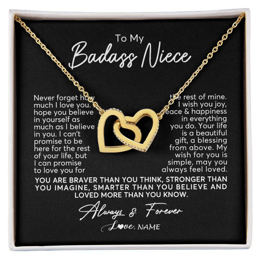 Interlocking Hearts Necklace 18K Yellow Gold Finish | Personalized To My Niece Necklace From Aunt Uncle Never Forget How Much I Love You Niece Jewelry Birthday Christmas Graduation Customized Gift Box Message Card | teecentury