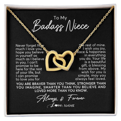 Interlocking Hearts Necklace 18K Yellow Gold Finish | Personalized To My Niece Necklace From Aunt Uncle Never Forget How Much I Love You Niece Jewelry Birthday Christmas Graduation Customized Gift Box Message Card | teecentury
