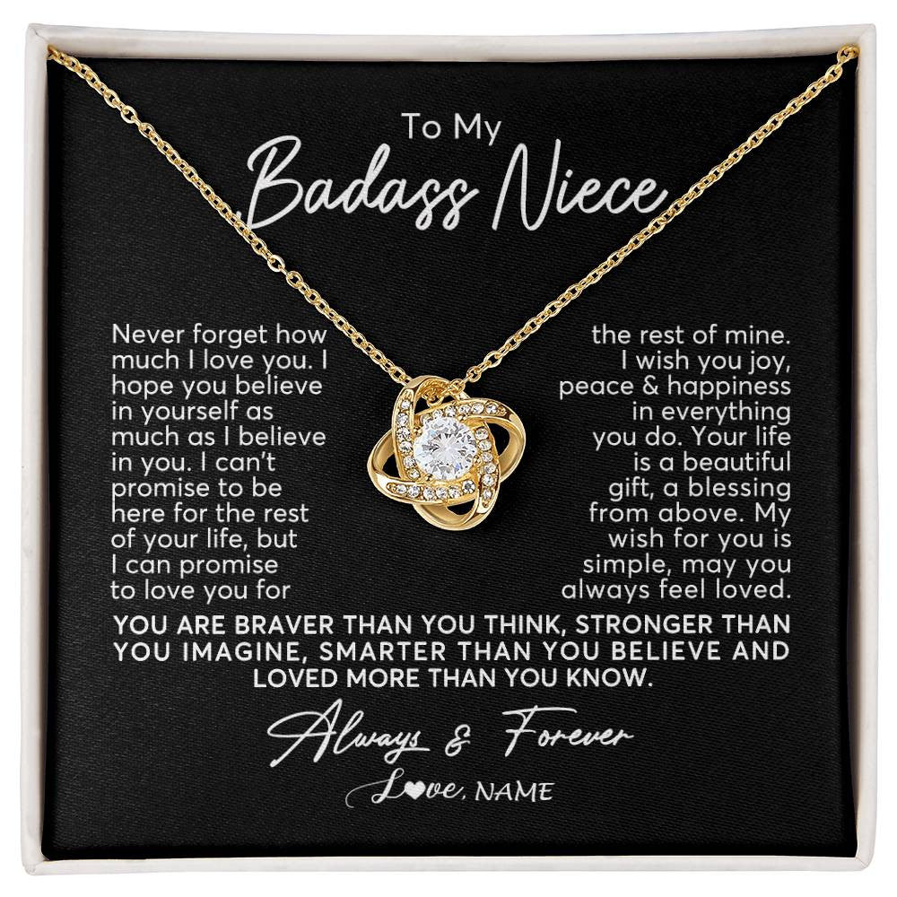 Love Knot Necklace 18K Yellow Gold Finish | Personalized To My Niece Necklace From Aunt Uncle Never Forget How Much I Love You Niece Jewelry Birthday Christmas Graduation Customized Gift Box Message Card | teecentury