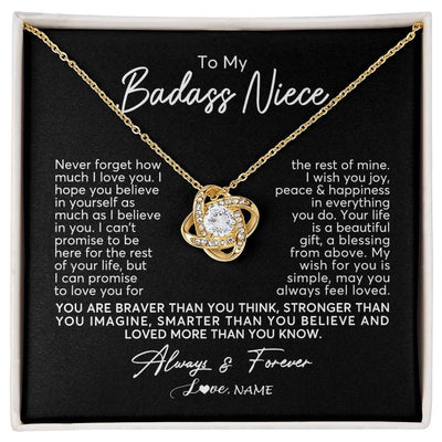 Love Knot Necklace 18K Yellow Gold Finish | Personalized To My Niece Necklace From Aunt Uncle Never Forget How Much I Love You Niece Jewelry Birthday Christmas Graduation Customized Gift Box Message Card | teecentury
