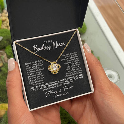 Love Knot Necklace 18K Yellow Gold Finish | Personalized To My Niece Necklace From Aunt Uncle Never Forget How Much I Love You Niece Jewelry Birthday Christmas Graduation Customized Gift Box Message Card | teecentury