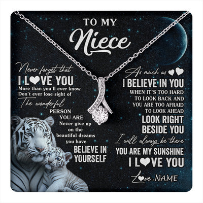 Alluring Beauty Necklace 14K White Gold Finish | 1 | Personalized To My Niece Necklace From Aunt Uncle Never Forget I Love You White Tiger Niece Birthday Graduation Christmas Customized Gift Box Message Card | teecentury