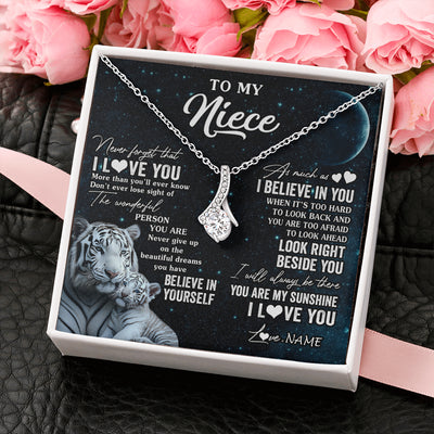 Alluring Beauty Necklace 14K White Gold Finish | 2 | Personalized To My Niece Necklace From Aunt Uncle Never Forget I Love You White Tiger Niece Birthday Graduation Christmas Customized Gift Box Message Card | teecentury