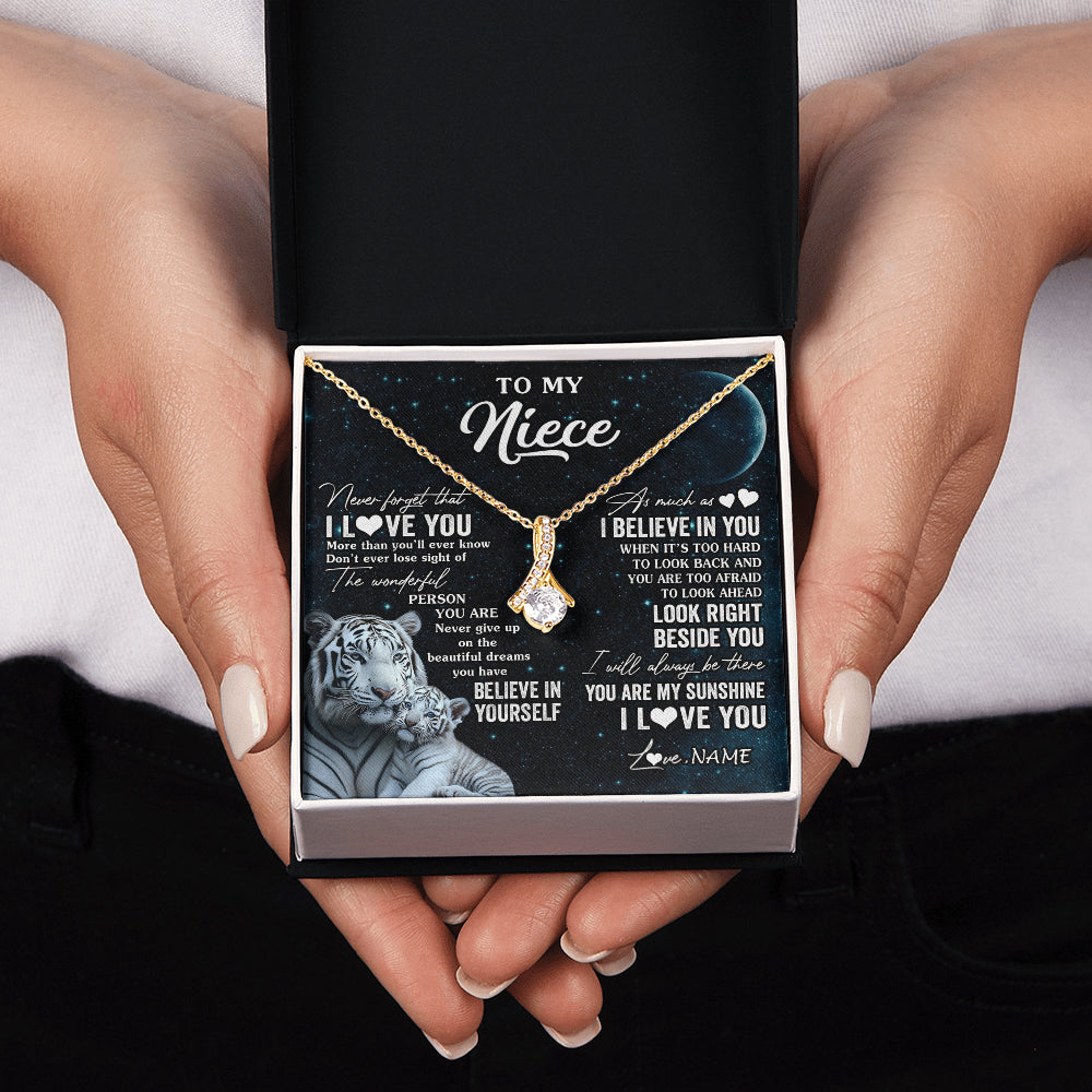 Alluring Beauty Necklace 18K Yellow Gold Finish | 2 | Personalized To My Niece Necklace From Aunt Uncle Never Forget I Love You White Tiger Niece Birthday Graduation Christmas Customized Gift Box Message Card | teecentury