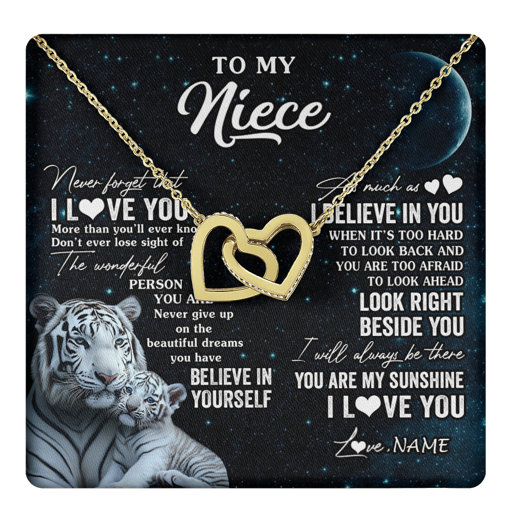 Interlocking Hearts Necklace 18K Yellow Gold Finish | 1 | Personalized To My Niece Necklace From Aunt Uncle Never Forget I Love You White Tiger Niece Birthday Graduation Christmas Customized Gift Box Message Card | teecentury