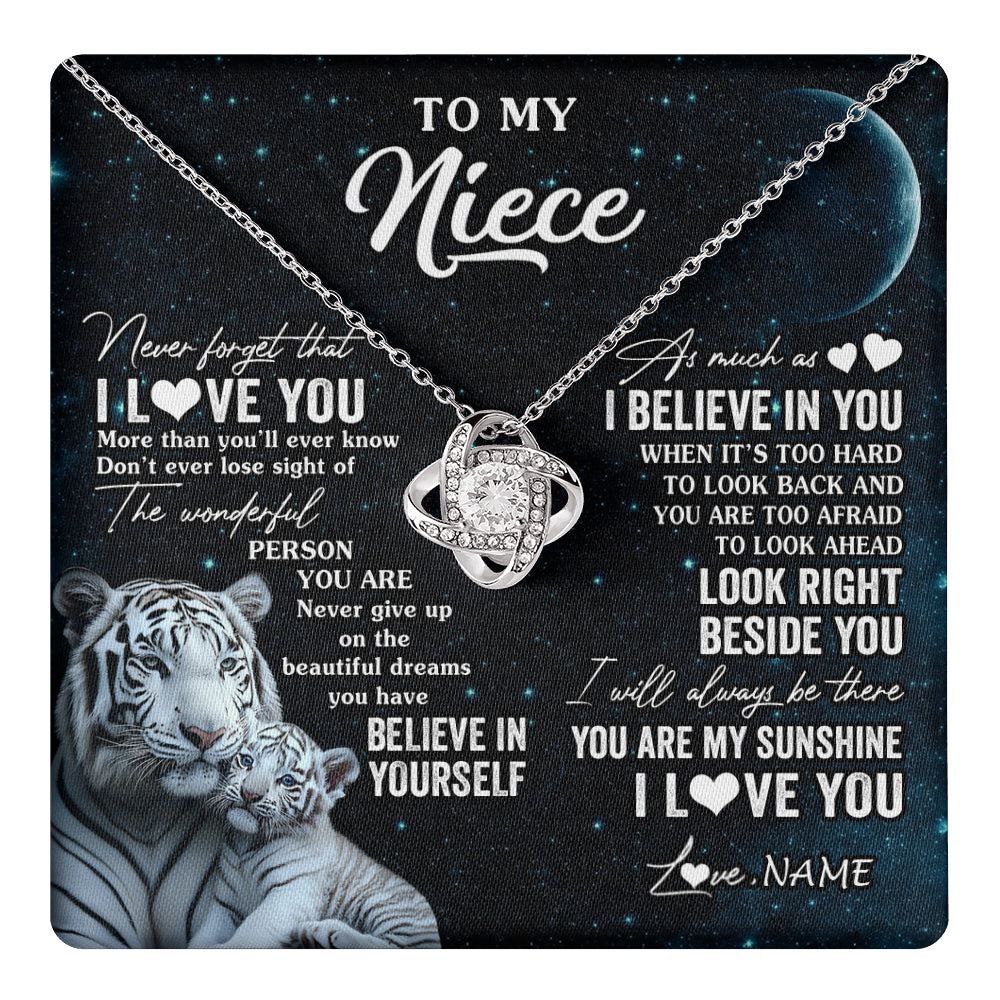 Love Knot Necklace 14K White Gold Finish | 1 | Personalized To My Niece Necklace From Aunt Uncle Never Forget I Love You White Tiger Niece Birthday Graduation Christmas Customized Gift Box Message Card | teecentury