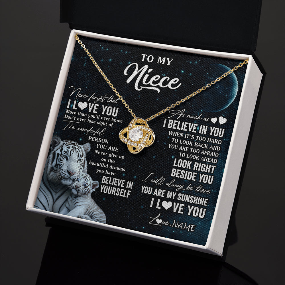Love Knot Necklace 18K Yellow Gold Finish | 2 | Personalized To My Niece Necklace From Aunt Uncle Never Forget I Love You White Tiger Niece Birthday Graduation Christmas Customized Gift Box Message Card | teecentury