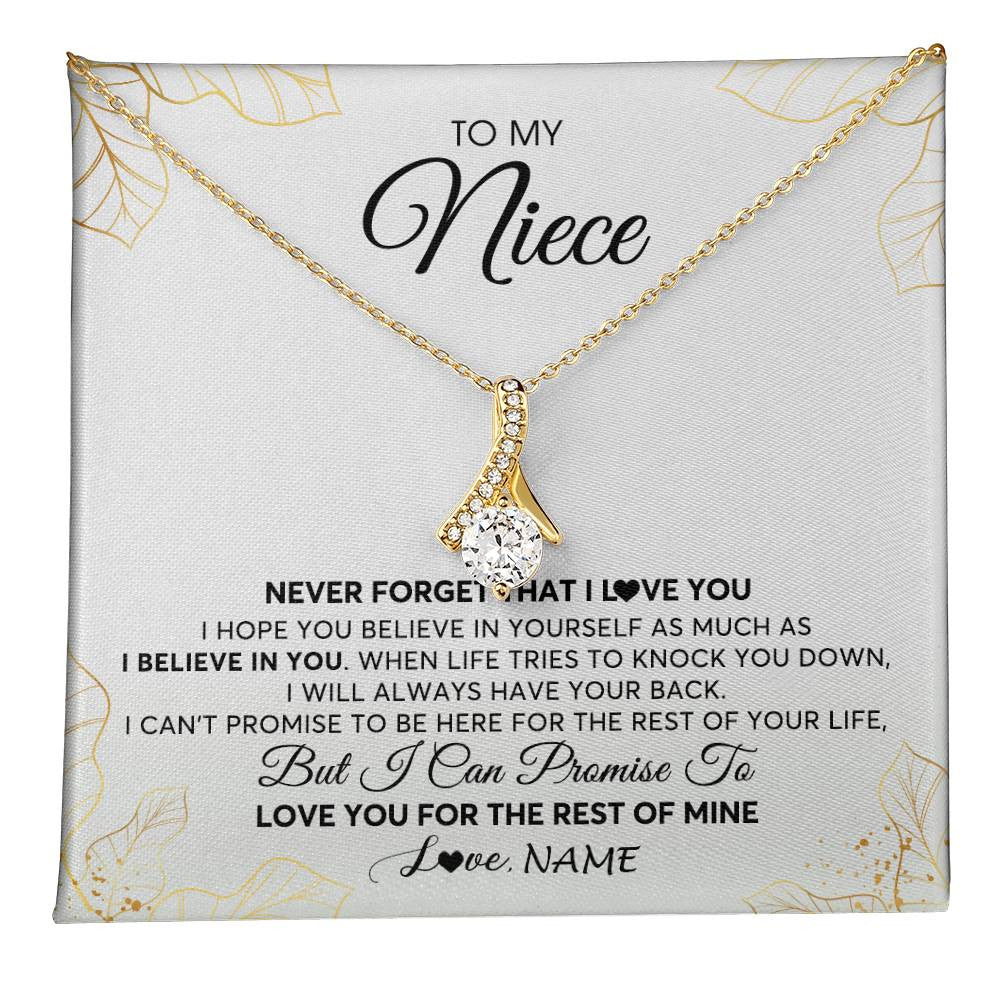 Alluring Beauty Necklace 18K Yellow Gold Finish | 1 | Personalized To My Niece Necklace From Aunt Uncle Never Forget That I Love You Niece Birthday Graduation Christmas Customized Gift Box Message Card | teecentury
