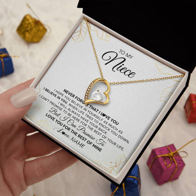 Forever Love Necklace 18K Yellow Gold Finish | 2 | Personalized To My Niece Necklace From Aunt Uncle Never Forget That I Love You Niece Birthday Graduation Christmas Customized Gift Box Message Card | teecentury