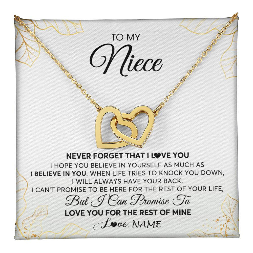 Interlocking Hearts Necklace 18K Yellow Gold Finish | 1 | Personalized To My Niece Necklace From Aunt Uncle Never Forget That I Love You Niece Birthday Graduation Christmas Customized Gift Box Message Card | teecentury