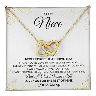 Interlocking Hearts Necklace 18K Yellow Gold Finish | 1 | Personalized To My Niece Necklace From Aunt Uncle Never Forget That I Love You Niece Birthday Graduation Christmas Customized Gift Box Message Card | teecentury