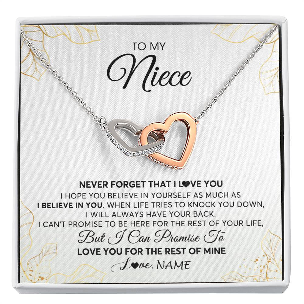 Interlocking Hearts Necklace | Personalized To My Niece Necklace From Aunt Uncle Never Forget That I Love You Niece Birthday Graduation Christmas Customized Gift Box Message Card | teecentury